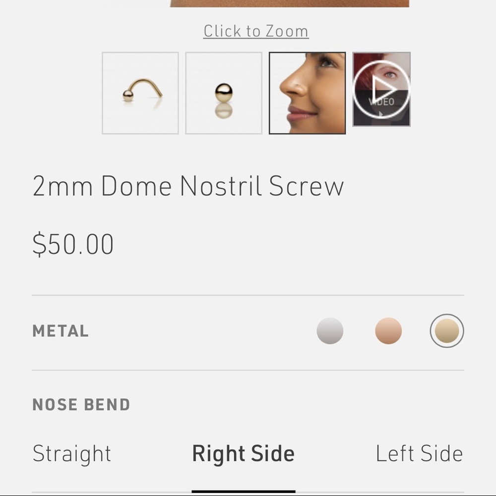 Maria Tash 2mm Dome Nostril Screw gold right